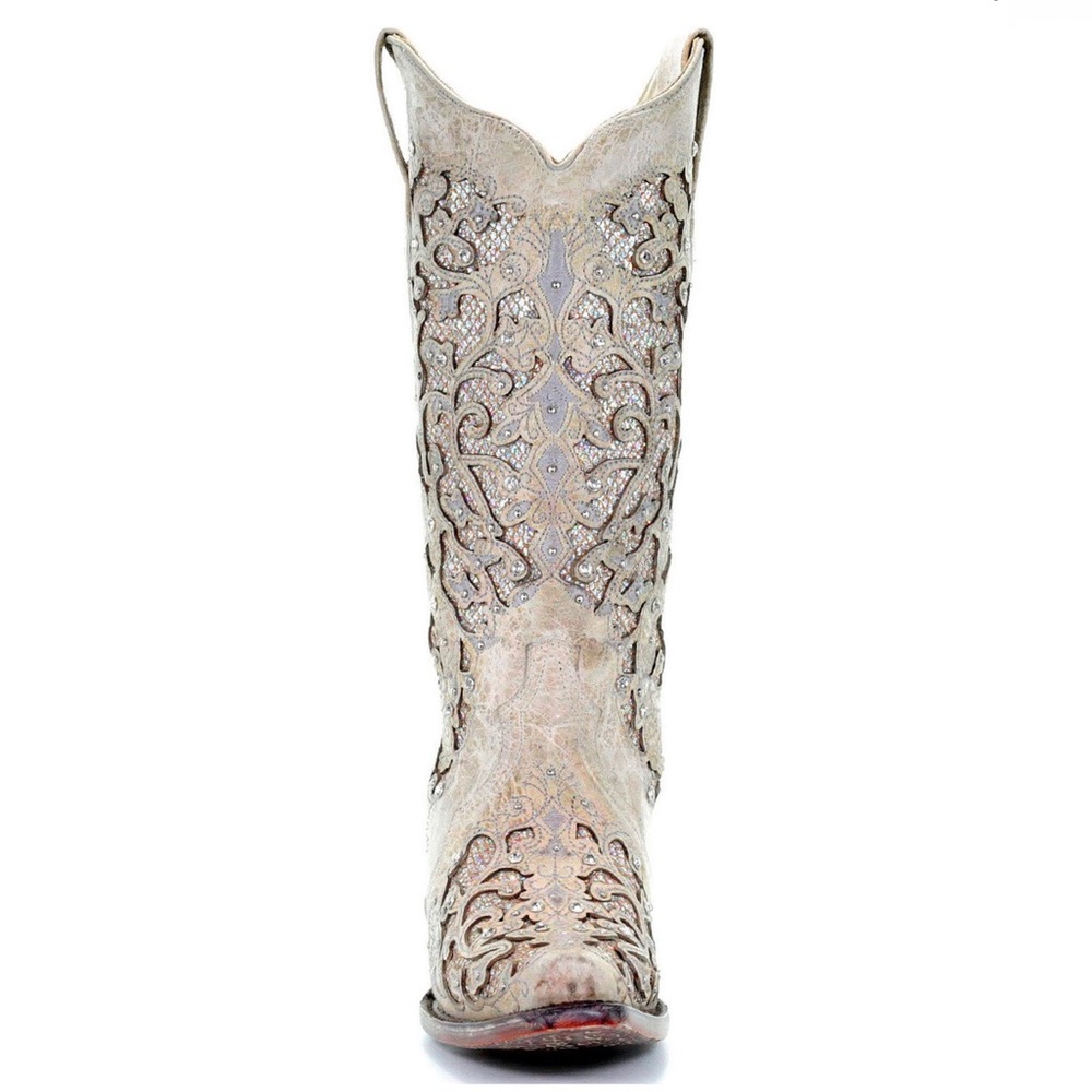 CORRAL WOMEN'S GLITTER INLAY AND CRYSTALS WEDDING BOOTS - SNIP TOE